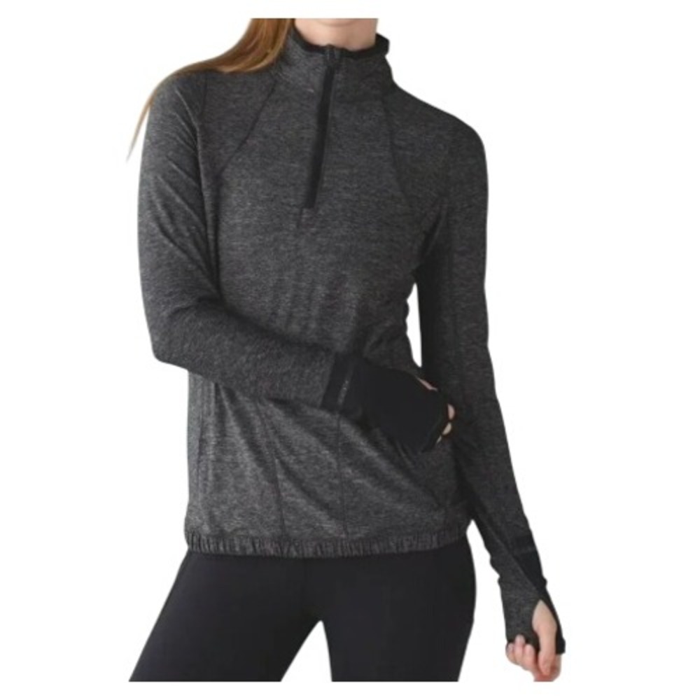 Lululemon Womens 4 Pace Pusher 1/2 Zip Top in Heathered Black / Black